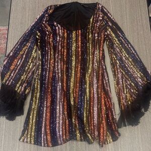 Fashion to Figure Sequin Dress with Fringe Sleeves